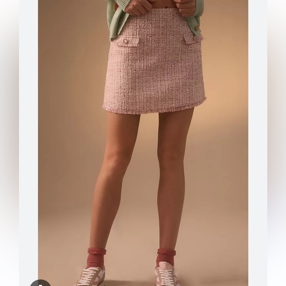 NWT Anthropologie En Saison Noelle Tweed Pink Mini Skirt - Picture 1 of 14